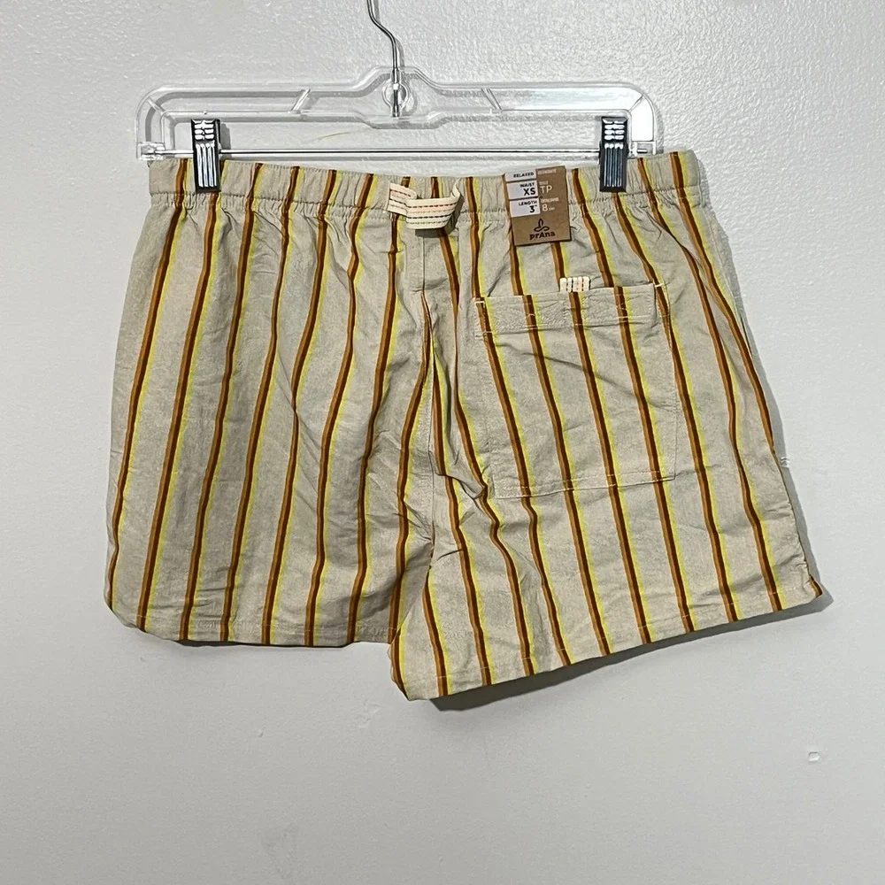 prAna Indio Heritage Shorts Mens XS Yarrow Orange Yellow Striped 1972521